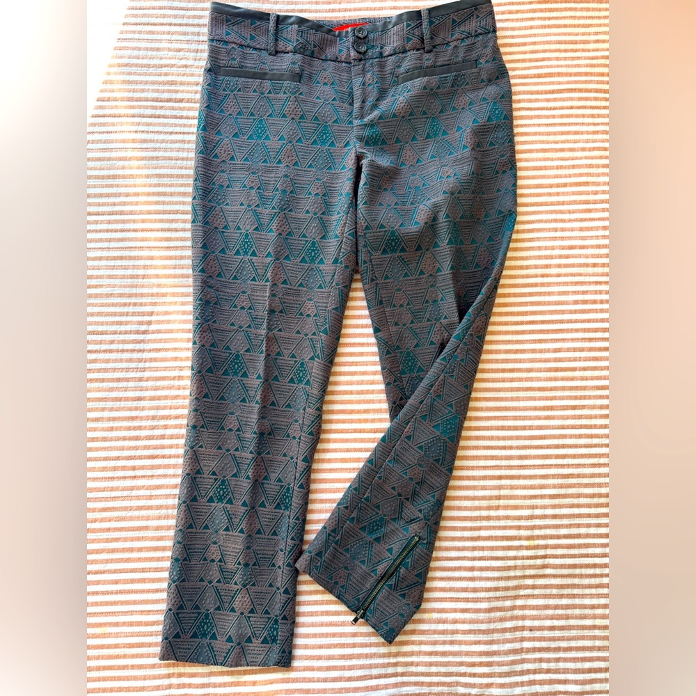 Anthropologie Cartonnier Pants Womens Sz:6 Gray Teal Charlie Ankle Zip Texture